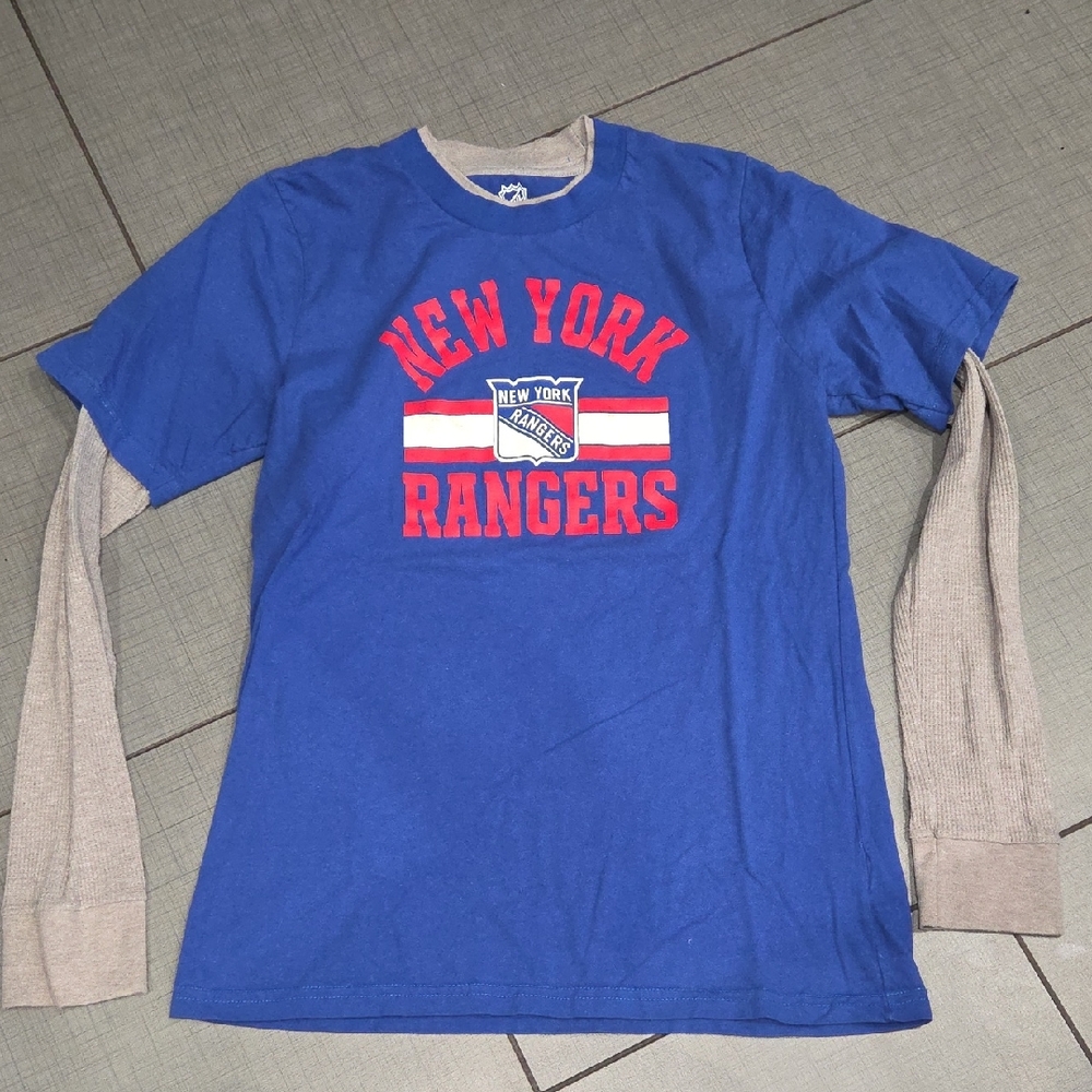 NHL New York Rangers Blue and Red Long Sleeve Tee